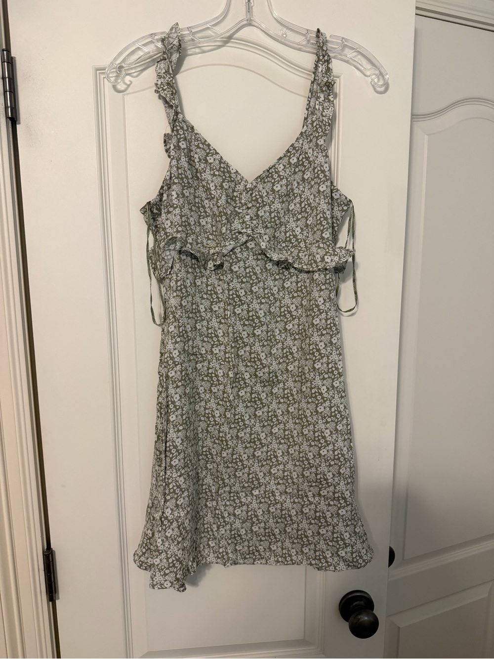 Altar'd State Sage Green Floral Ruffle Mini Dress